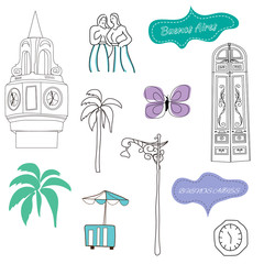 Naklejka premium Buenos Aires pattern objects on white background