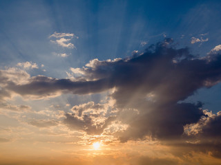 空　雲　夕日　薄明光線 cloud,sunny,sky,sunset,panorama, crepuscular rays