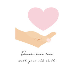 pink heart above cupped  white human hand and text