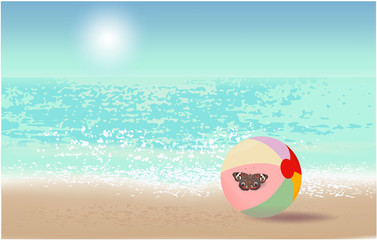 Fototapeta na wymiar ball on the beach, butterfly summer vacation