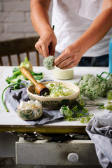 Cauliflower puree with herbs and feta