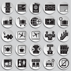 Airport related icons set on plates background for graphic and web design. Simple vector sign. Internet concept symbol for website button or mobile app.