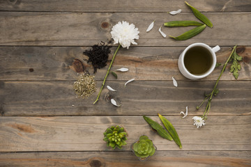 Top view coffee cup with plants