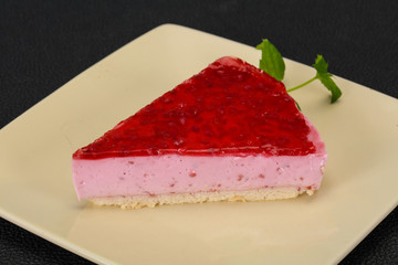 Soft Raspberry cheesecake served mint