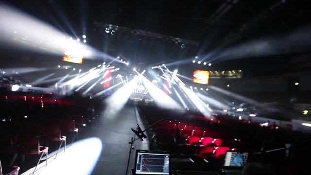remote recordists closeup. Hand adjusts sound effects. Electric machine on table for working of sound designer or club dj at party in nightclub. Occupation for modern lifestyle, objects for listen at 