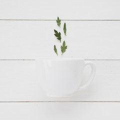 Top view mug with leaves