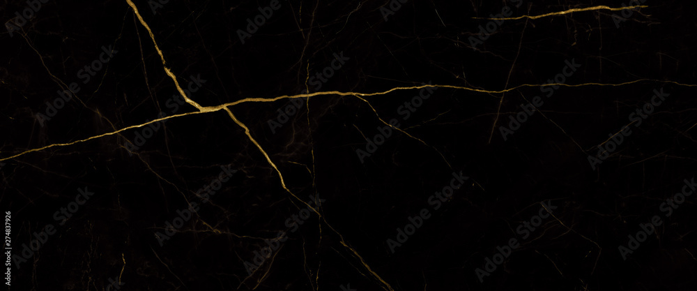 Wall mural black marble background with yellow veins - Wall murals