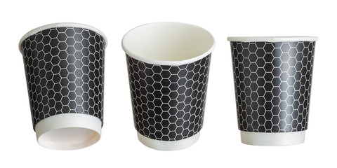 Set of coffee paper drinking cups on white background.