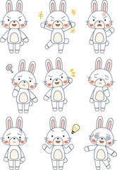 Full-length illustration of the cute white Rabbit character set