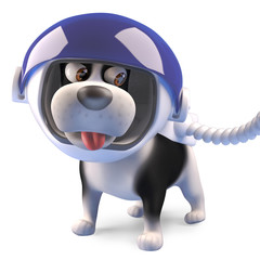 Cartoon puppy dog wearing a spacesuit and helmet, 3d illustration