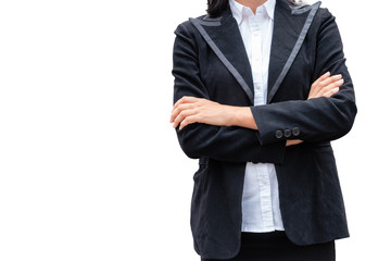 Obraz na płótnie Canvas Manager businesswoman cross arm with black suit