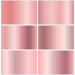Set of backgrounds with pink gold gradient. Vector illustration with metal texture