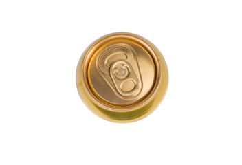 Top view of sealed beverage can on a white background