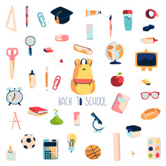 Set of school items on white background. Vector illustration. Eps 10.