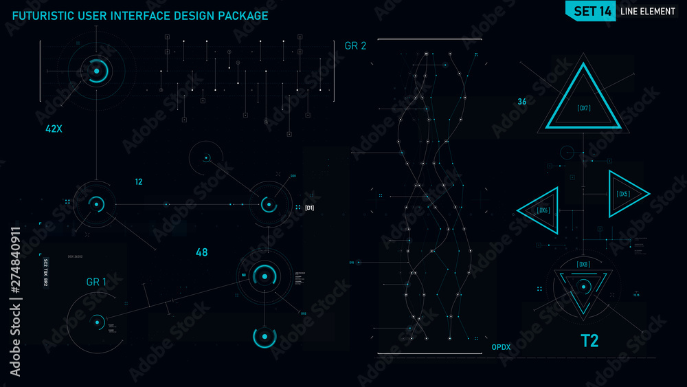 Poster futuristic user interface design element set 14