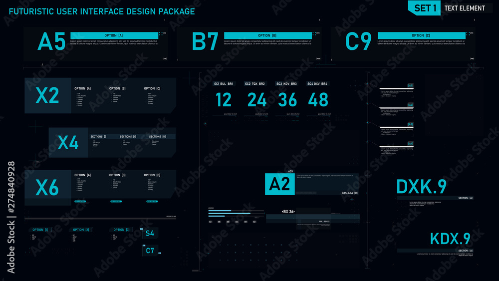 Poster futuristic user interface design element set 01