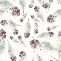 Wallpaper murals Watercolor set 1 Seamless pattern of feathers in watercolor style.