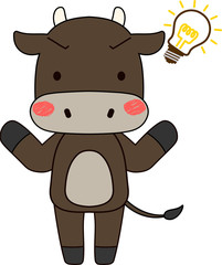 Full-length illustration of the cute black beef cow character