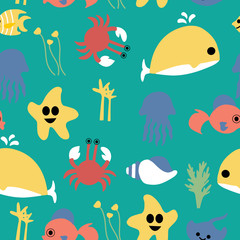 Kawaii ocean life in a seamless pattern design