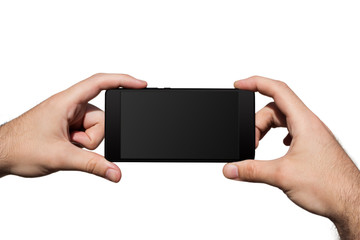 Smartphone in Hands With Blank Screen For Copy Space Isolated On White Background