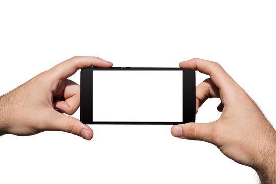 Smartphone in Hands With Blank Screen For Copy Space Isolated On White Background