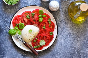 Classic Italian appetizer caprese. View from above.