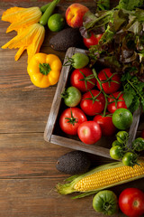 Fresh vegetables in wood crate