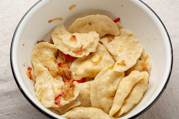 Homemade Dumpling with potato in bowl