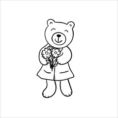 Hand drawn sketched illustration of cartoon bear. Funny animal. Coloring book, card, poster element.