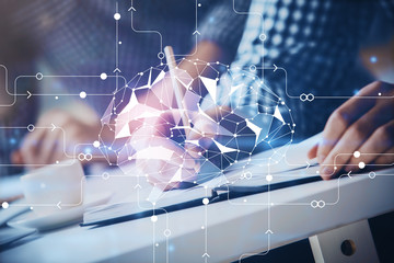 Man with multi exposure atificial intelligence brain icons.