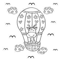 Giraffe on hot air balloon.