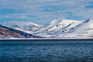 norway landscape ice nature of the glacier mountains of Spitsbergen Longyearbyen Svalbard arctic ocean winter polar day sunset sky