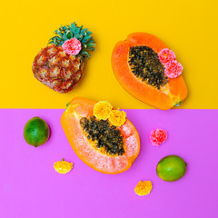 Tropical Fresh fruits. Minimal Vegan Concept