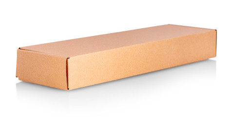 The Closed cardboard box taped up and isolated on a white background.