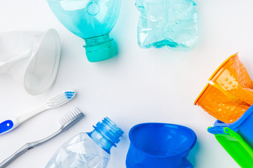 Top view of Different garbage materials with recycling