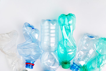 Empty colorful plastic bottles are recyclable waste