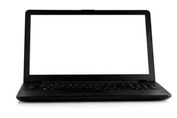 The Laptop with blank white screen. Isolated on white background
