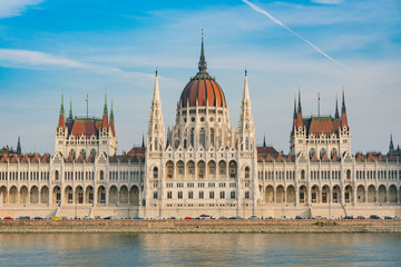 Fototapeta na wymiar Exterior view of the Hungarian Parliament Building with River Danube