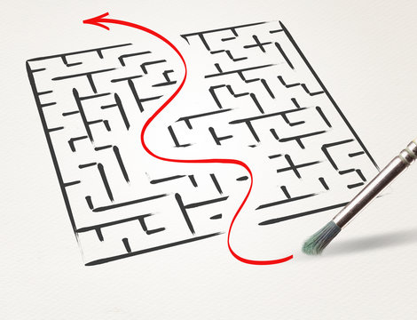 Stationery drawing the exit way out from a labirynt 
