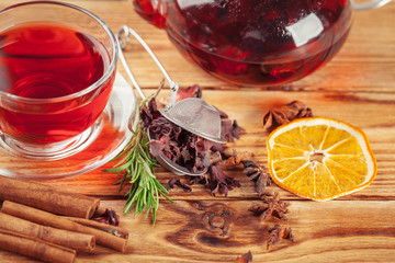 red tea on a wooden table