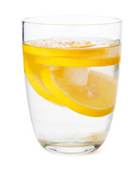 Glass of lemonade isolated on white background