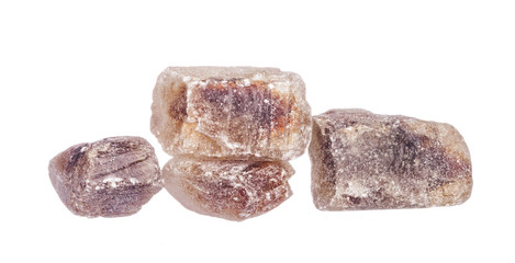 Pile of brown granulated sugar isolated on white background