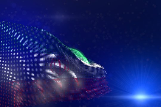beautiful memorial day flag 3d illustration. - modern photo of Iran flag of dots waving on blue - bokeh and space for your text