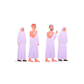 Family During Hajj and Ihram Wearing Ihram Illustration Cartoon