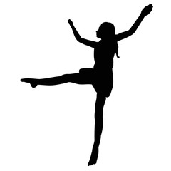 Fototapeta na wymiar vector isolated black silhouette girl dancing beautifully