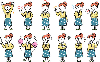 Illustration of a woman face and pose set 2