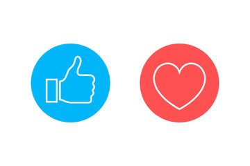 Thumbs up and heart icon on a white background. Modern flat style vector illustration
