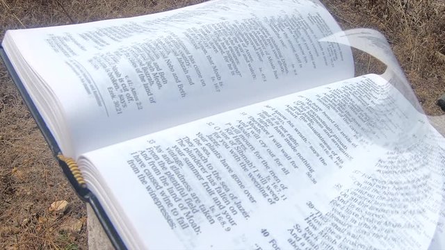 Pages of the bible turning over in the wind.