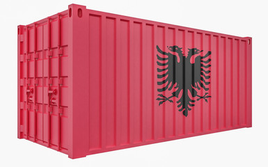 3D Illustration of Cargo Container with Albania Flag