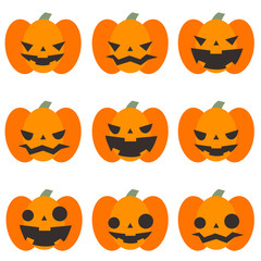 ハロウィンのかわいいかぼちゃのイラストセット